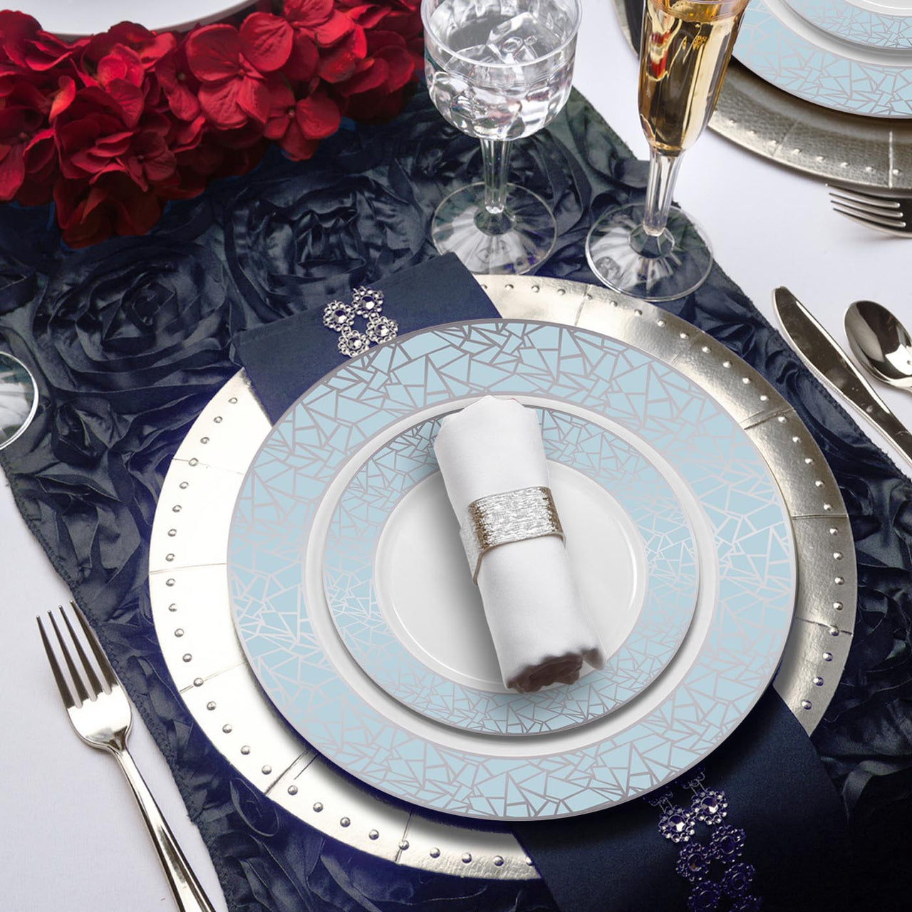 White with Turquoise and Silver Mosaic Plates Collection