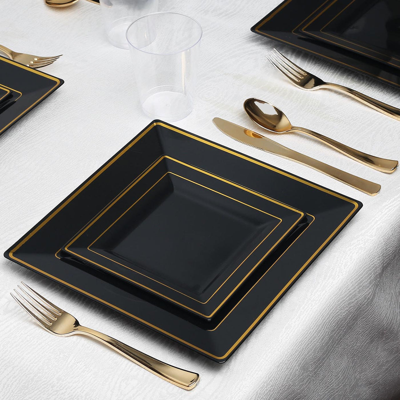 Black with Gold Square Edge Rim Plates Collection
