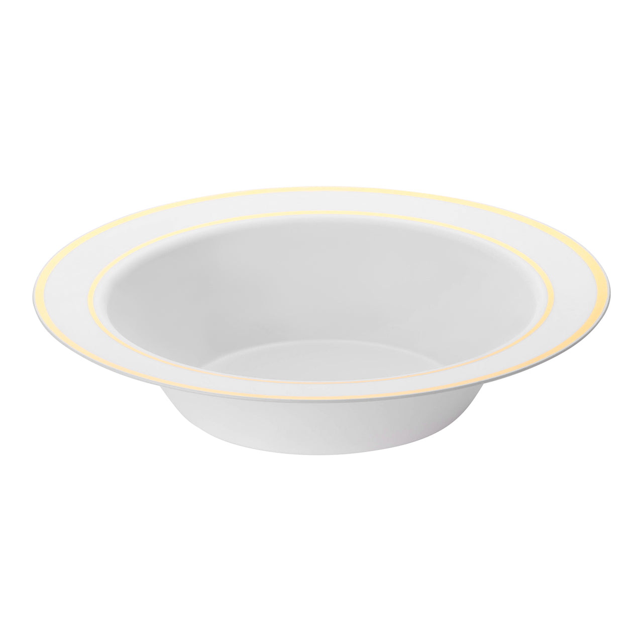 White with Gold Edge Rim Plastic Soup Bowls (12 oz.)