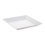 12x12 inch white square plastic serving tray with groove rim, perfect for stylish and secure food presentation at events