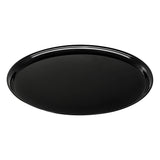 14" Black Round Plastic Trays provide a sleek serving surface for appetizers, desserts, and party snacks at any event