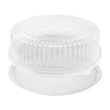 14" clear round plastic trays with tight-fit lids keep appetizers covered, fresh, and ready for self-serve buffet stations
