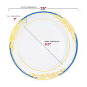 7.5-inch round appetizer plate with blue and gold rim, perfect for serving starters or desserts