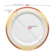 7.5-inch round appetizer plate with burgundy and gold harmony rim, ideal for serving starters or desserts