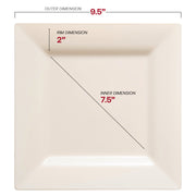 9.5-inch ivory square dinner plates made of durable plastic, ideal for formal dining
