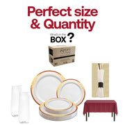 A stylish New Year's Eve table set with the Kiss at Midnight disposable dinnerware.