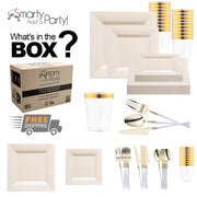 Beautifully crafted from BPA-free, recyclable materials, the Ivory Square Disposable Tableware Set ensures refined, eco-luxe dining