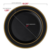 Black with Gold Edge Rim Plastic Dinnerware Value Set Dimension | Smarty Had A Party
