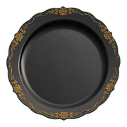 Black with Gold Vintage Rim Round Disposable Plastic Appetizer/Salad Plates (7.5") Secondary | Smarty Had A Party