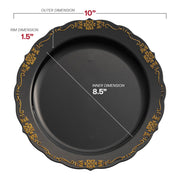 Black with Gold Vintage Rim Round Disposable Plastic Dinner Plates (10") Dimension | Smarty Had A Party