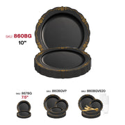 Black with Gold Vintage Rim Round Disposable Plastic Dinner Plates (10") SKU | Smarty Had A Party