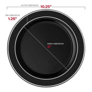 Black with Silver Edge Rim Plastic Dinner Plates (10.25") Dimension | Smarty Had A Party