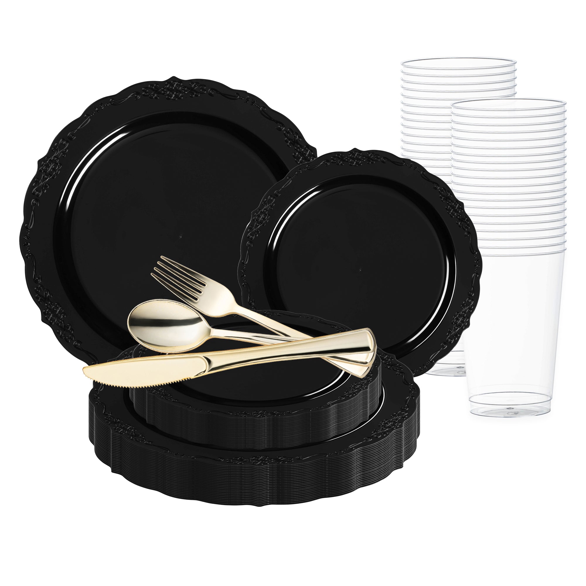 disposable tableware black plastic plates for wedding