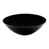 Black disposable plastic soup bowls with gold rim, round design