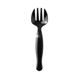 Black plastic serving forks with a sleek finish, ideal for fancy catering, buffets, and upscale events