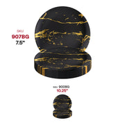 Black salad plates with a gold marble stroke decoration, 7.5-inch round disposable plastic design