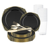 Black with Gold Fancy Round Wedding Set adds bold elegance and sophistication to upscale celebrations and formal events