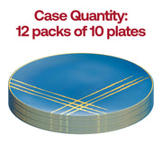 Blue with Gold Brushstroke Round Disposable Plastic Dinner Plates (10.25") Quantity | Smarty Had A Party
