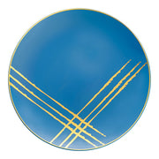 Blue with Gold Brushstroke Round Disposable Plastic Dinner Plates (10.25") Secondary | Smarty Had A Party