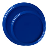Blue disposable dinnerware value pack with matching round dinner and salad plates, perfect for stylish and convenient dining
