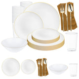Bring a touch of elegance and sophistication to your special day with the White with Gold Rim Organic Plastic Grand Wedding Value Set, featuring a luxurious gold rim on premium organic plastic