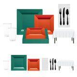 Bring energy to game day with the Green and Orange disposable sports dinnerware set.