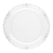Clear with Silver Vintage Rim Round Disposable Plastic Dinner Plates (10") Secondary | Smarty Had A Party