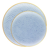 Clear Blue with Gold Rim Hammered Glass Plates offer a refined touch to your disposable table setting experience.