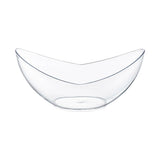 Clear big disposable plastic concave cups, 4 oz capacity, perfect for serving drinks, appetizers, or desserts, 288 cups per case.