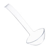 Clear disposable plastic large serving ladle, 8 inches long, perfect for soups, sauces, and punch bowls