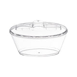 Clear oval plastic mini cup with lid and spoon, 4 oz capacity, 4" size, perfect for desserts and snacks, 288 cups per case.