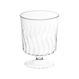 Clear plastic pedestal wine glasses, 8 oz. capacity, case of 240, ideal for serving red or white wine at any event or celebration