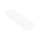 Clear rectangular 3-hole mini plastic bowls, 8.5" in size, perfect for serving appetizers, snacks, or desserts, 240 bowls per case.
