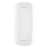 Clear rectangular disposable plastic plate with a flat raised edge, measuring 10.6x5 inches, sold in a 120-pack
