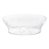Clear round disposable plastic soup bowl with a floral design, 10 oz capacity