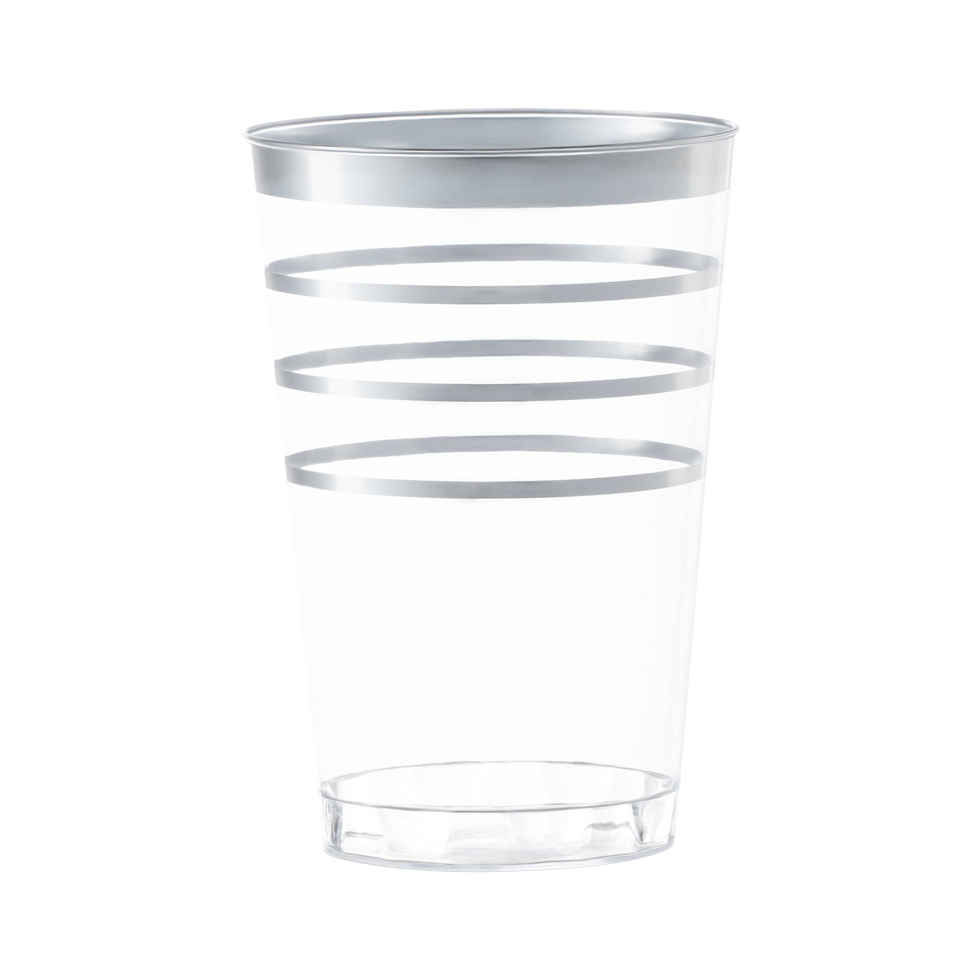 240 Cups, 12 oz. Clear with Silver Stripes Round Disposable Plastic Tumblers