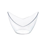 Clear small disposable plastic concave cups, 3.25" x 3", 2 oz capacity, perfect for serving drinks, appetizers, or desserts, 288 cups per case.