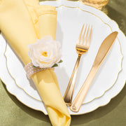 Clear with Gold Rim Lotus plates highlighted with text noting ideal sizes and quantities for guest-friendly serving