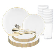 Clear with Gold Rim Round Lotus Plastic Wedding Value Set adds refined elegance to weddings, receptions, and formal events
