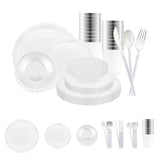 Clear with Silver Vintage Disposable Plastic Tableware Set adds sleek refinement and versatile charm to modern celebrations