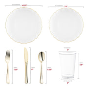 Crafted from recyclable, BPA-free plastic, this Clear with Gold Rim Lotus Wedding Set balances safety with sophistication
