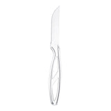 Crystal-clear plastic steak knife with a comfortable grip, designed for both casual and upscale dining