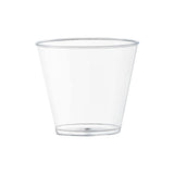 Crystal clear 5 oz plastic cups, perfect for soda, juice, snacks, and desserts at parties and gatherings