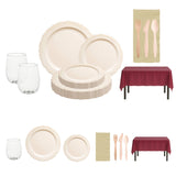 Eco-friendly palm leaf plates and birch cutlery define The Mashed Potatoes Set for rustic celebrations.
