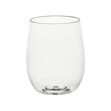 Elegant 12 oz clear plastic stemless wine glasses, combining sophistication and convenience for weddings, dinners, and special occasions
