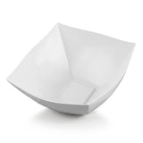 Elegant 32 oz white wave square disposable plastic bowl, chic and sturdy large serving bowl for weddings, parties, and catered events.