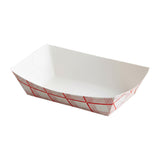 Elegant 8 oz red plaid paper food boat, chic and sturdy disposable tray for sophisticated carnival-themed wedding party supplies.