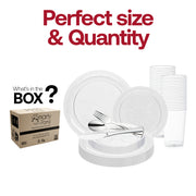 Elegant wedding dinnerware for 60 guests with crystal-clear design, perfect for celebrations without rentals