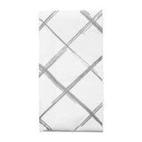 Elegant white paper dinner napkins with a silver diamond pattern, perfect for adding a touch of class to any table setting