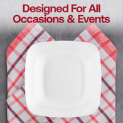 Enhance your celebration with the Solid White Flat Rounded Square Disposable Plastic Wedding Value Set with Gold Cutlery, ideal for creating an elegant, contemporary atmosphere at any special occasion